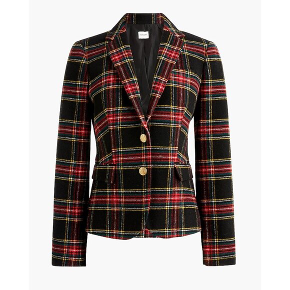 J. Crew Jackets & Blazers - J Crew Stewart Tartan Wool-Blend Schoolboy Blazer Jacket Plaid Black Red Holiday